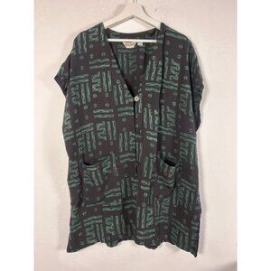 Asia Craft Textiles Womens Handmade Rayon Button-Down Tunic Top Pockets Black